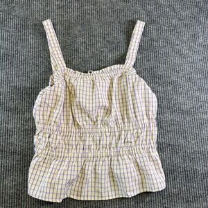 Cotton Bleu Womens M Plaid Tank Top Purple Yellow Smocked Sleeveless NWT